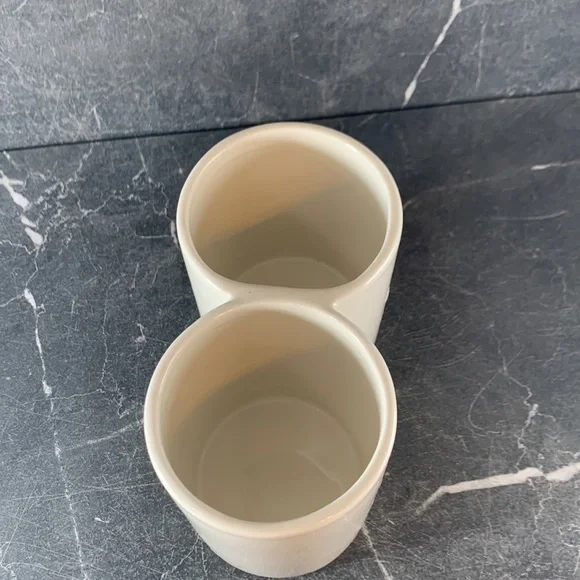 Rae Dunn Ceramic cream color HIS HERS cup for brushes - Picture 3 of 4